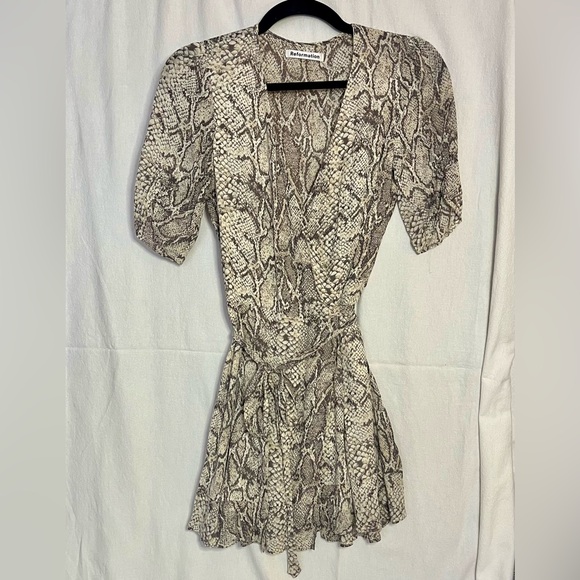 Reformation Like New Snake Skin Patterned Mini Wrap Dress with 3/4 Sleeves! - Picture 6 of 13